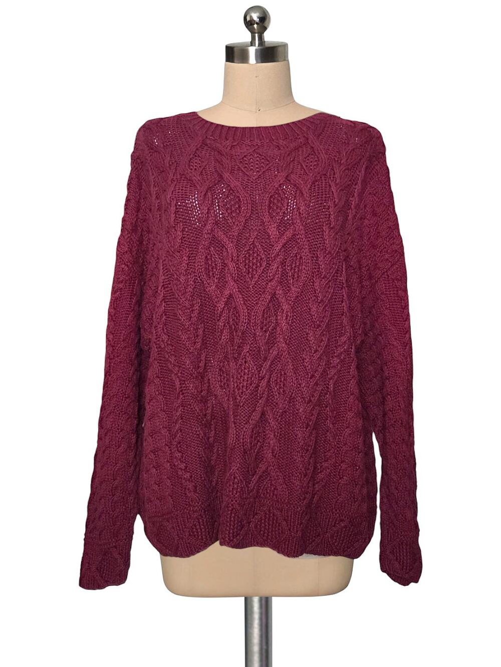 Eddie Bauer 100% Cotton Burgundy Chunky Knit Sweater Petite M